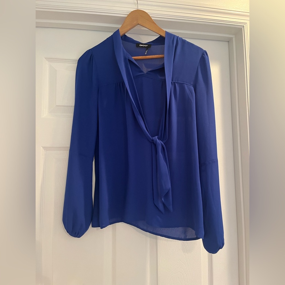 DKNY Royal Blue Women’s Dress Shirt Blouse with Long Sleeves